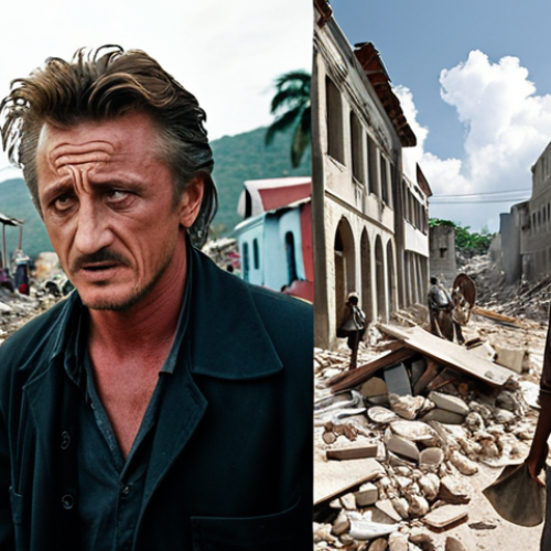**

"Sean Penn, split image. On one side, a film still from "Mystic River," conveying intense emotion and grief. On the other, Sean Penn in Haiti, working amidst rubble and people, conveying humanitarian effort. Style: Documentary photography, gritty and realistic."

**